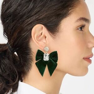 J.Crew Elegant velvet Green emerald Bow Earrings
